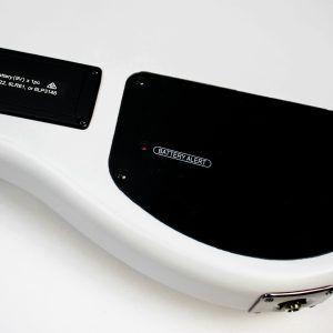 Yamaha TRBX304 4-string bass white battery plate control cavity