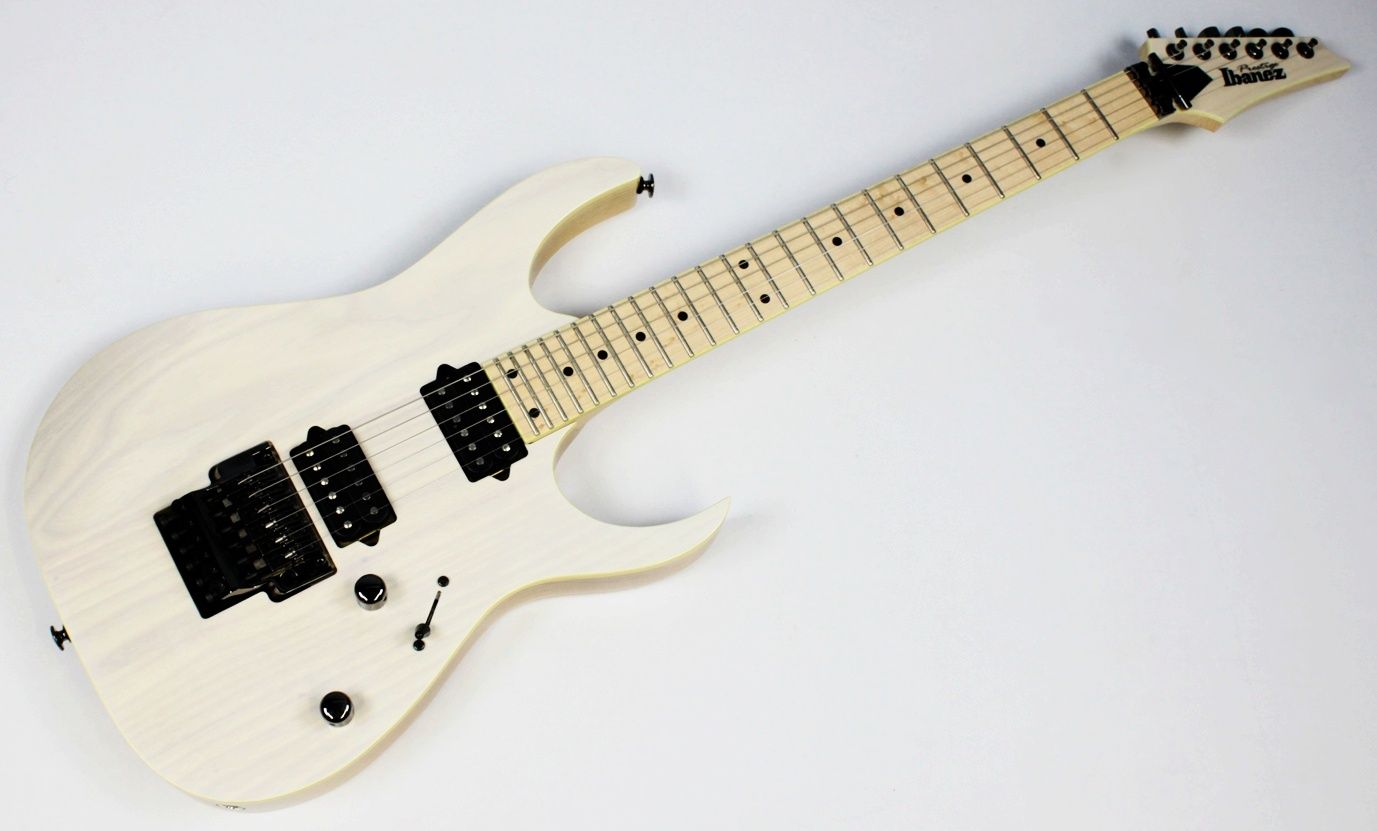 IMG_8607 Ibanez RG652AHM-AWD Prestige Electric Guitar full front view in Antique White Blonde finish