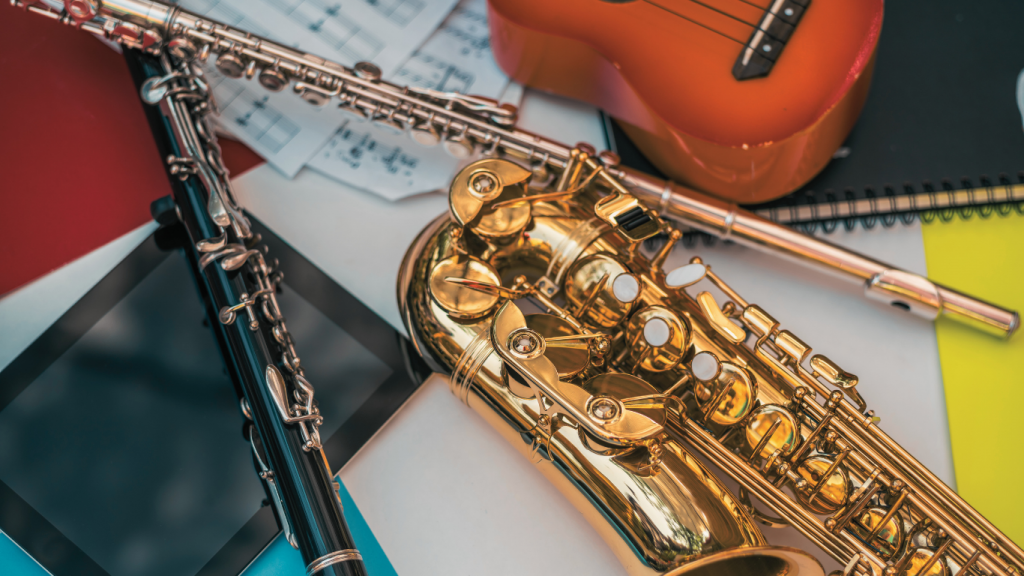 assorted instruments and music gear