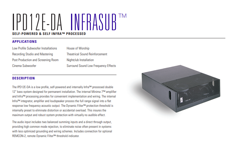 Bag End IPD12E-DA Self-Powered Infrasub summary