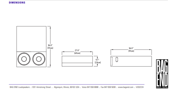 Bag End IPD12E-DA Self-Powered Infrasub dimensions info