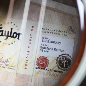 Taylor Builder’s Edition 514ce Tobacco Kona Burst acoustic-electric guitar serial and model info