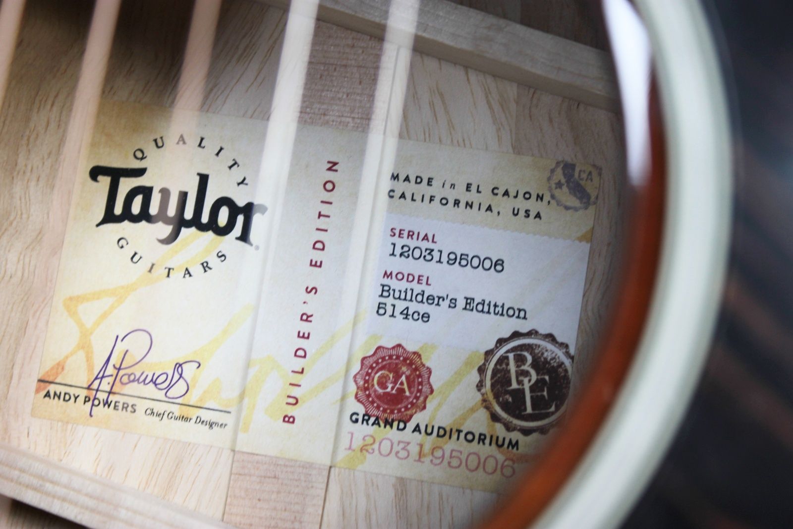 Taylor Builder’s Edition 514ce Tobacco Kona Burst acoustic-electric guitar serial and model info