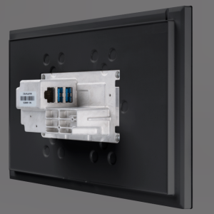 Crestron TSW-1070-B-S 10.1-inch wall mount touch screen in black back angle