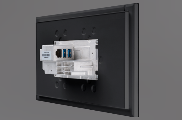 Crestron TSW-1070-B-S 10.1-inch wall mount touch screen in black back angle