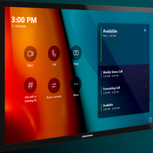 Crestron TSW-1070-B-S 10.1-inch wall mount touch screen in black tilted