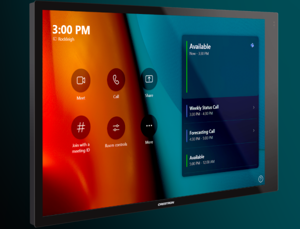 Crestron TSW-1070-B-S 10.1-inch wall mount touch screen in black tilted