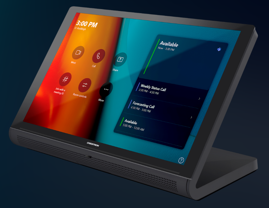 Top angled view of Crestron TS-1070-B-S touchscreen showing 10.1-inch WUXGA display.