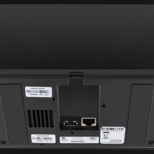Crestron TS-1070-B-S label and model information sticker on bottom panel.