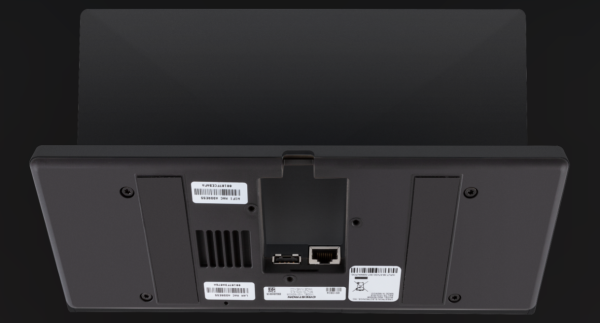 Crestron TS-1070-B-S label and model information sticker on bottom panel.