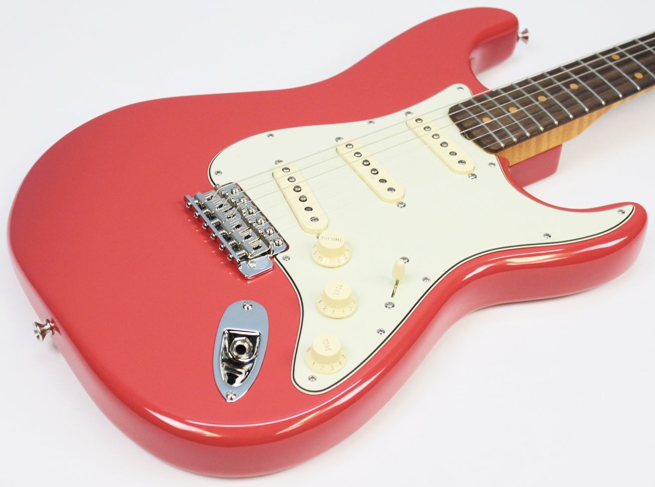Brand new Fender Limited Edition American Vintage II ’61 Stratocaster in Fiesta Red front of alder body angled