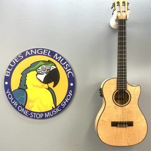 All Solid Flame Maple Cutaway Baritone Ukulele w/EQ & amp + Gig Bag