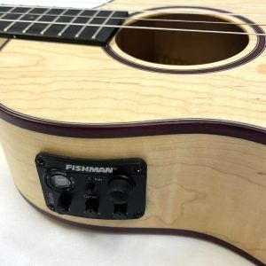 All Solid Flame Maple Cutaway Baritone Ukulele w/EQ & amp + Gig Bag - Image 11