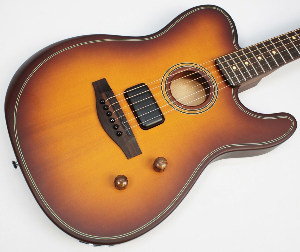 Fender Acoustasonic Standard Telecaster Honey Burst front of body angled