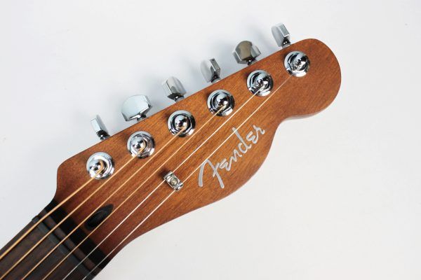 Fender Acoustasonic Standard Telecaster Honey Burst front of tele style headstock