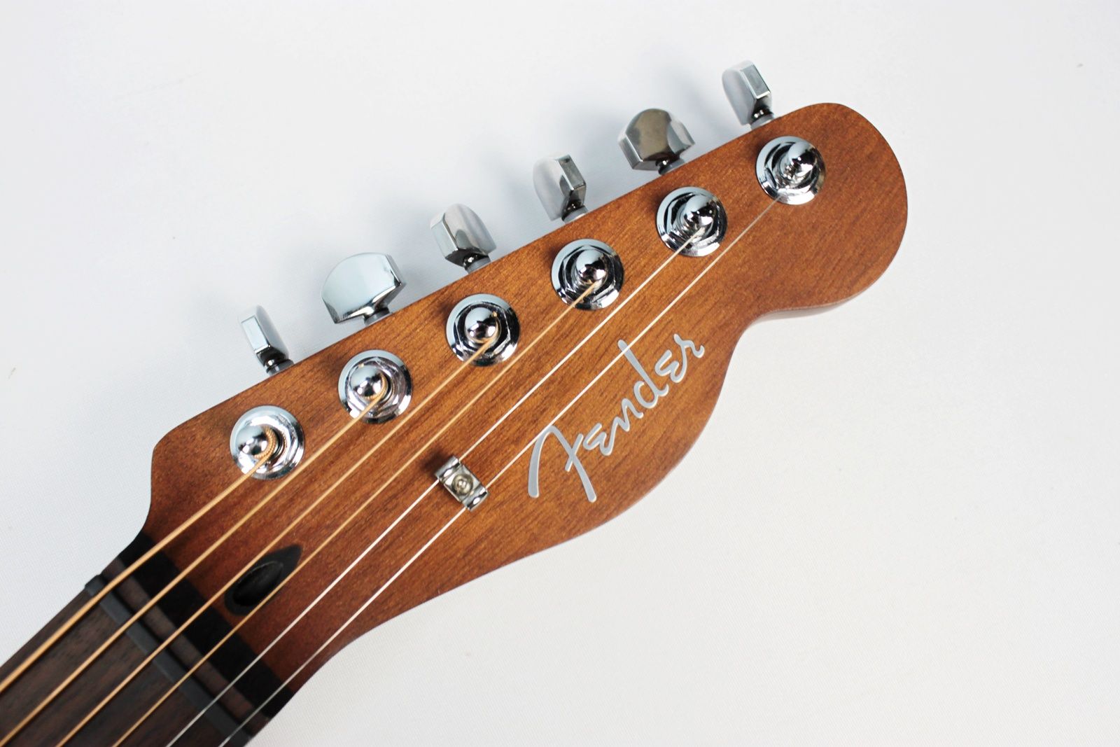 Fender Acoustasonic Standard Telecaster Honey Burst front of tele style headstock