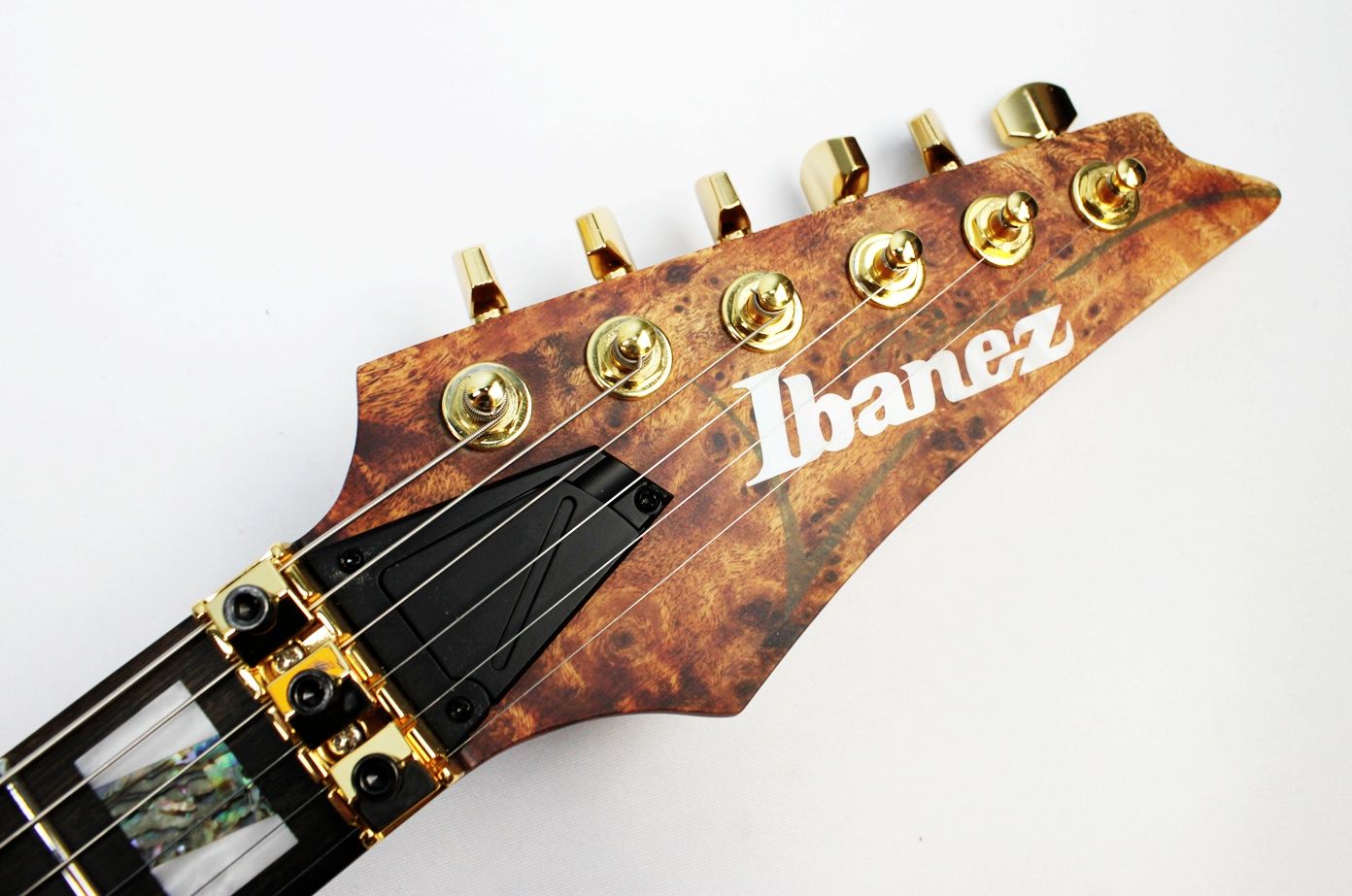 IMG_8536 Headstock of Ibanez S1070PBZ-CLB Premium Electric Guitar with Poplar Burl Top