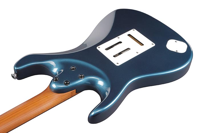 Rear view of Ibanez AZ2204N-PBM showing ergonomic contour and roasted maple neck