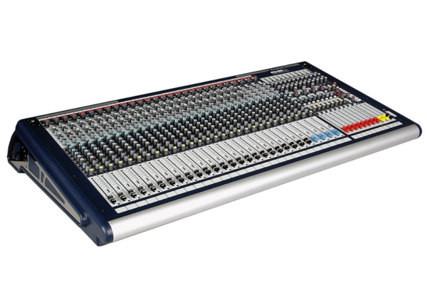 Soundcraft GB8 24-channel mixing console front angled view