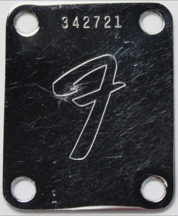 Vintage 1969-1973 Fender 4-Bolt "F" Stamp Neck Plate, Chrome, Stratocaster, Telecaster, Precision, Jazz Bass