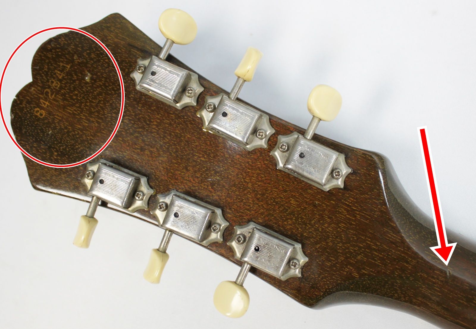 1966 Epiphone Sorrento - E452T - Hollowbody Archtop - Royal Olive Burst back of headstock