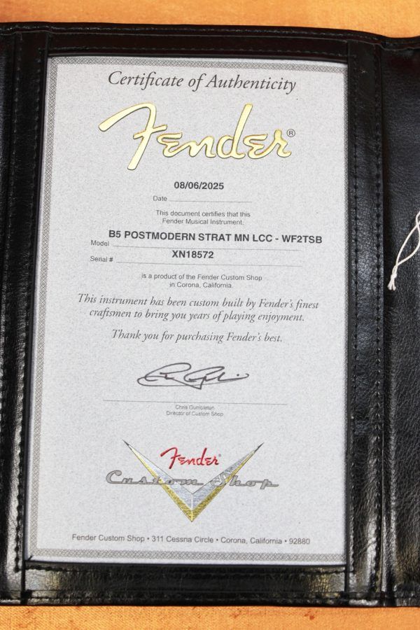 Fender Custom Shop B5 Postmodern Stratocaster 2025 - Two Tone Sunburst certificate of authenticity