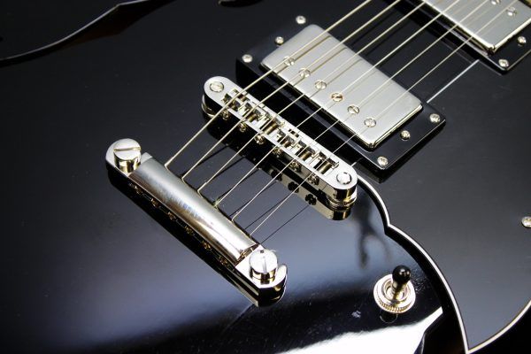 Rivolta Regata VII, Rivolta Guitars, Regata VII, Toro Black, 2021 Rivolta, semi-hollow guitar, electric guitar, offset guitar, dual humbuckers, Brevetto humbuckers, ebony fretboard, mahogany neck, maple body, center block guitar, set neck, 24 frets, boutique guitar, retro style guitar, Korean made guitar, nickel hardware, Tune-O-Matic bridge, stoptail tailpiece, black finish, Rivolta Mondata, Dennis Fano design, Fano inspired guitar, modern vintage guitar, alternative rock guitar, indie guitar, blues guitar, jazz guitar, collectible guitar, premium electric guitar