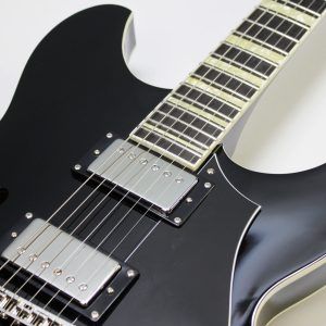 Rivolta Regata VII, Rivolta Guitars, Regata VII, Toro Black, 2021 Rivolta, semi-hollow guitar, electric guitar, offset guitar, dual humbuckers, Brevetto humbuckers, ebony fretboard, mahogany neck, maple body, center block guitar, set neck, 24 frets, boutique guitar, retro style guitar, Korean made guitar, nickel hardware, Tune-O-Matic bridge, stoptail tailpiece, black finish, Rivolta Mondata, Dennis Fano design, Fano inspired guitar, modern vintage guitar, alternative rock guitar, indie guitar, blues guitar, jazz guitar, collectible guitar, premium electric guitar