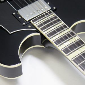 Rivolta Regata VII, Rivolta Guitars, Regata VII, Toro Black, 2021 Rivolta, semi-hollow guitar, electric guitar, offset guitar, dual humbuckers, Brevetto humbuckers, ebony fretboard, mahogany neck, maple body, center block guitar, set neck, 24 frets, boutique guitar, retro style guitar, Korean made guitar, nickel hardware, Tune-O-Matic bridge, stoptail tailpiece, black finish, Rivolta Mondata, Dennis Fano design, Fano inspired guitar, modern vintage guitar, alternative rock guitar, indie guitar, blues guitar, jazz guitar, collectible guitar, premium electric guitar
