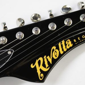 Rivolta Regata VII, Rivolta Guitars, Regata VII, Toro Black, 2021 Rivolta, semi-hollow guitar, electric guitar, offset guitar, dual humbuckers, Brevetto humbuckers, ebony fretboard, mahogany neck, maple body, center block guitar, set neck, 24 frets, boutique guitar, retro style guitar, Korean made guitar, nickel hardware, Tune-O-Matic bridge, stoptail tailpiece, black finish, Rivolta Mondata, Dennis Fano design, Fano inspired guitar, modern vintage guitar, alternative rock guitar, indie guitar, blues guitar, jazz guitar, collectible guitar, premium electric guitar