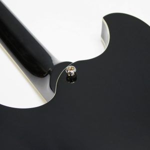 Rivolta Regata VII, Rivolta Guitars, Regata VII, Toro Black, 2021 Rivolta, semi-hollow guitar, electric guitar, offset guitar, dual humbuckers, Brevetto humbuckers, ebony fretboard, mahogany neck, maple body, center block guitar, set neck, 24 frets, boutique guitar, retro style guitar, Korean made guitar, nickel hardware, Tune-O-Matic bridge, stoptail tailpiece, black finish, Rivolta Mondata, Dennis Fano design, Fano inspired guitar, modern vintage guitar, alternative rock guitar, indie guitar, blues guitar, jazz guitar, collectible guitar, premium electric guitar