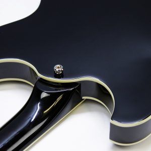 Rivolta Regata VII, Rivolta Guitars, Regata VII, Toro Black, 2021 Rivolta, semi-hollow guitar, electric guitar, offset guitar, dual humbuckers, Brevetto humbuckers, ebony fretboard, mahogany neck, maple body, center block guitar, set neck, 24 frets, boutique guitar, retro style guitar, Korean made guitar, nickel hardware, Tune-O-Matic bridge, stoptail tailpiece, black finish, Rivolta Mondata, Dennis Fano design, Fano inspired guitar, modern vintage guitar, alternative rock guitar, indie guitar, blues guitar, jazz guitar, collectible guitar, premium electric guitar