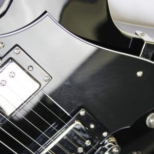 Rivolta Regata VII, Rivolta Guitars, Regata VII, Toro Black, 2021 Rivolta, semi-hollow guitar, electric guitar, offset guitar, dual humbuckers, Brevetto humbuckers, ebony fretboard, mahogany neck, maple body, center block guitar, set neck, 24 frets, boutique guitar, retro style guitar, Korean made guitar, nickel hardware, Tune-O-Matic bridge, stoptail tailpiece, black finish, Rivolta Mondata, Dennis Fano design, Fano inspired guitar, modern vintage guitar, alternative rock guitar, indie guitar, blues guitar, jazz guitar, collectible guitar, premium electric guitar