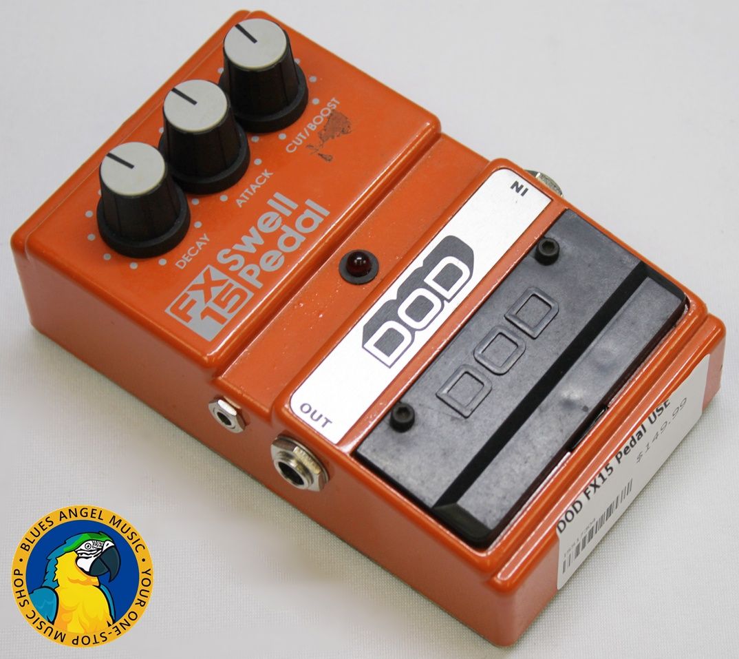 DOD FX15, DOD FX15 Swell Pedal, DOD FX-15, vintage DOD pedal, 1980s guitar pedal, rare DOD pedal, swell pedal, volume swell pedal, reverse guitar effect, violin swell effect, ambient guitar pedal, vintage effects pedal, analog guitar pedal, collectible guitar pedal, DOD effects, made in USA pedal, attack release pedal, cut boost pedal, momentary footswitch pedal, Boss Slow Gear alternative, FX15 orange pedal, guitar effects pedal, vintage stompbox, retro guitar gear, pedalboard collectible, original box included, boxed vintage pedal, 1984 DOD FX15, 1985 DOD FX15, 1986 DOD FX15, discontinued guitar pedal, rare guitar effects pedal, ambient effects, experimental guitar pedal, pedal steel swell effect, vintage DOD FX series