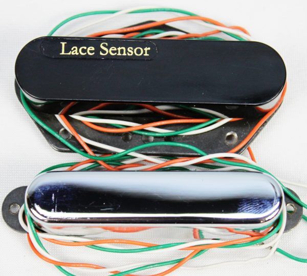 LACE Sensor, Lace Sensor Tele Plus, Lace Sensor Tele Plus 2-Pack, Telecaster pickups, Tele pickup set, Hot Gold pickups, Lace Sensor Hot Gold, noiseless pickups, Tele replacement pickups, black chrome pickups, electric guitar pickups, Fender Telecaster upgrade, single coil replacement, bridge and neck pickup set, made in USA pickups, 2010s guitar pickups both pickups with lead all wrapped around