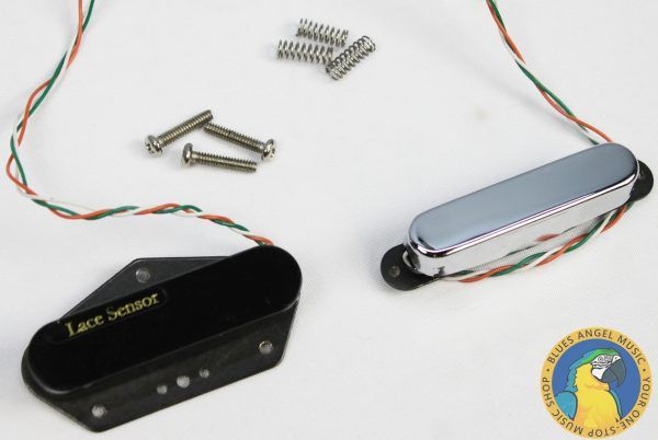 LACE Sensor, Lace Sensor Tele Plus, Lace Sensor Tele Plus 2-Pack, Telecaster pickups, Tele pickup set, Hot Gold pickups, Lace Sensor Hot Gold, noiseless pickups, Tele replacement pickups, black chrome pickups, electric guitar pickups, Fender Telecaster upgrade, single coil replacement, bridge and neck pickup set, made in USA pickups, 2010s guitar pickups mounting hardware