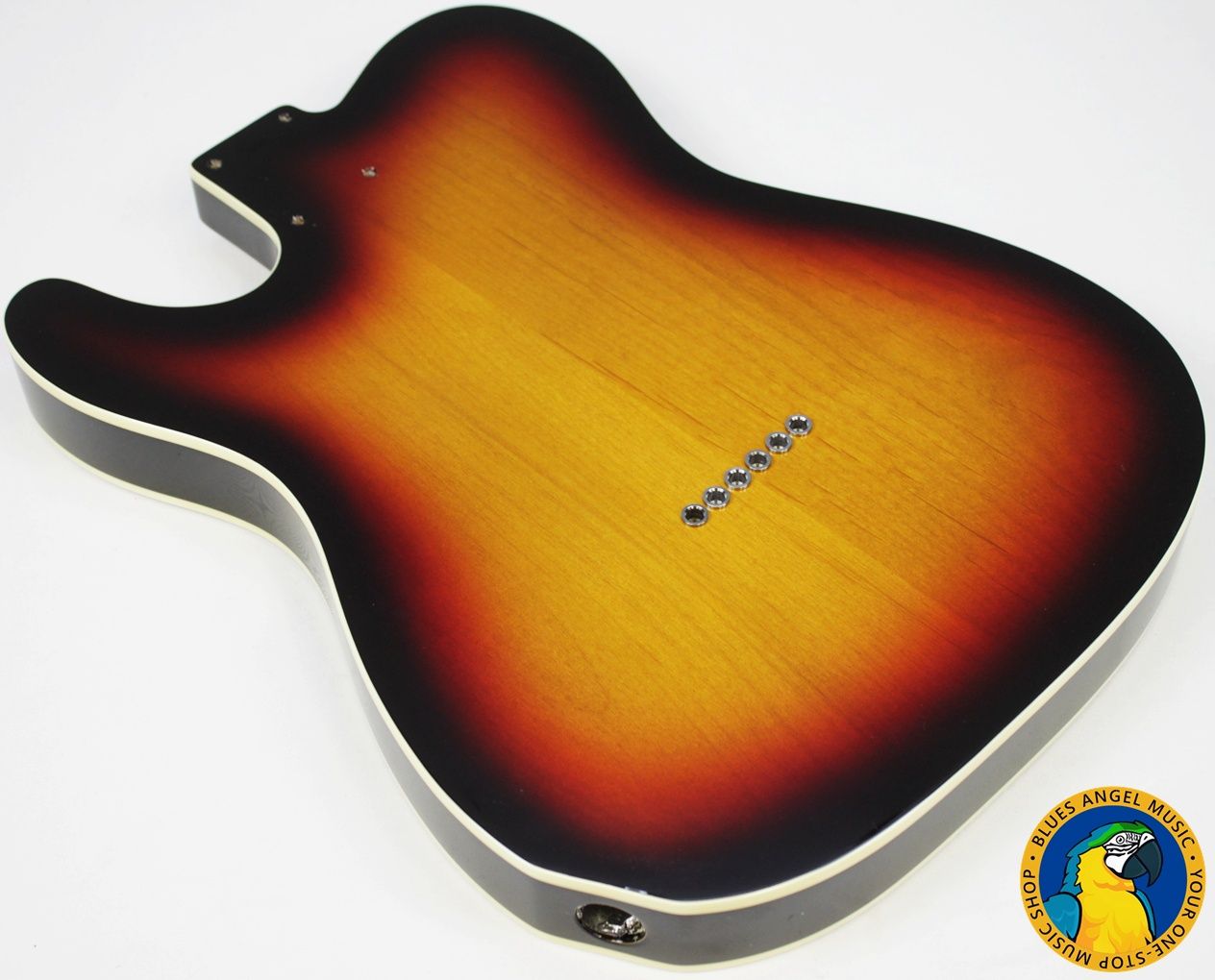 All Parts - TBF-3SBB Tele Body - 3-Tone Sunburst back of alder body angled