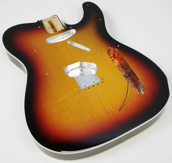 All Parts - TBF-3SBB Tele Body - 3-Tone Sunburst front of angled body