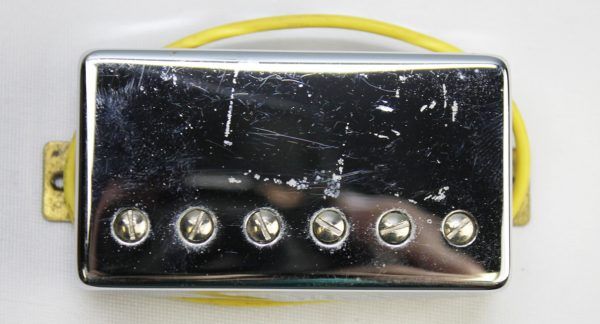 Gibson, Gibson USA, Gibson humbucker, Gibson bridge pickup, nickel humbucker, bridge pickup, humbucker pickup, electric guitar pickup, nickel pickup cover, passive pickup, replacement pickup, guitar electronics, Gibson replacement part, bridge position pickup, nickel finish pickup front facing