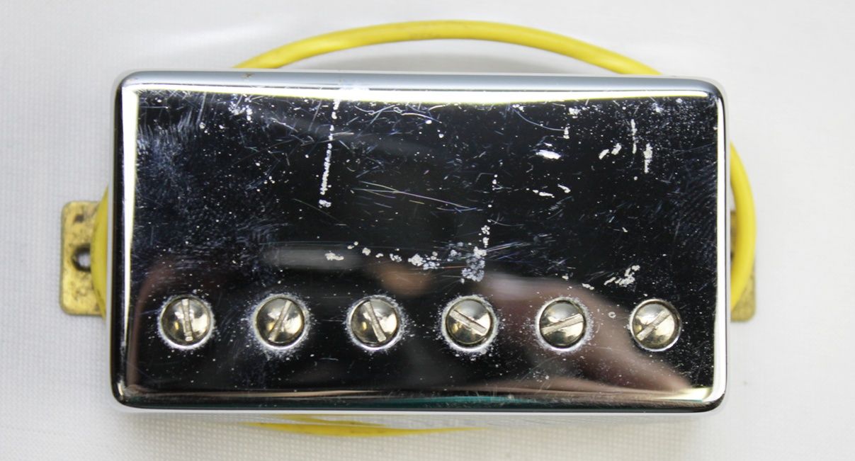 Gibson, Gibson USA, Gibson humbucker, Gibson bridge pickup, nickel humbucker, bridge pickup, humbucker pickup, electric guitar pickup, nickel pickup cover, passive pickup, replacement pickup, guitar electronics, Gibson replacement part, bridge position pickup, nickel finish pickup front facing