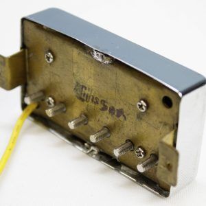 Gibson, Gibson USA, Gibson humbucker, Gibson bridge pickup, nickel humbucker, bridge pickup, humbucker pickup, electric guitar pickup, nickel pickup cover, passive pickup, replacement pickup, guitar electronics, Gibson replacement part, bridge position pickup, nickel finish pickup back angled