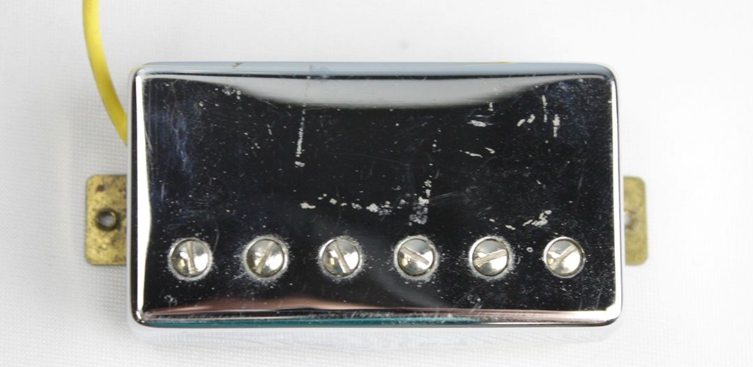 Gibson, Gibson USA, Gibson humbucker, Gibson bridge pickup, nickel humbucker, bridge pickup, humbucker pickup, electric guitar pickup, nickel pickup cover, passive pickup, replacement pickup, guitar electronics, Gibson replacement part, bridge position pickup, nickel finish pickup front facing