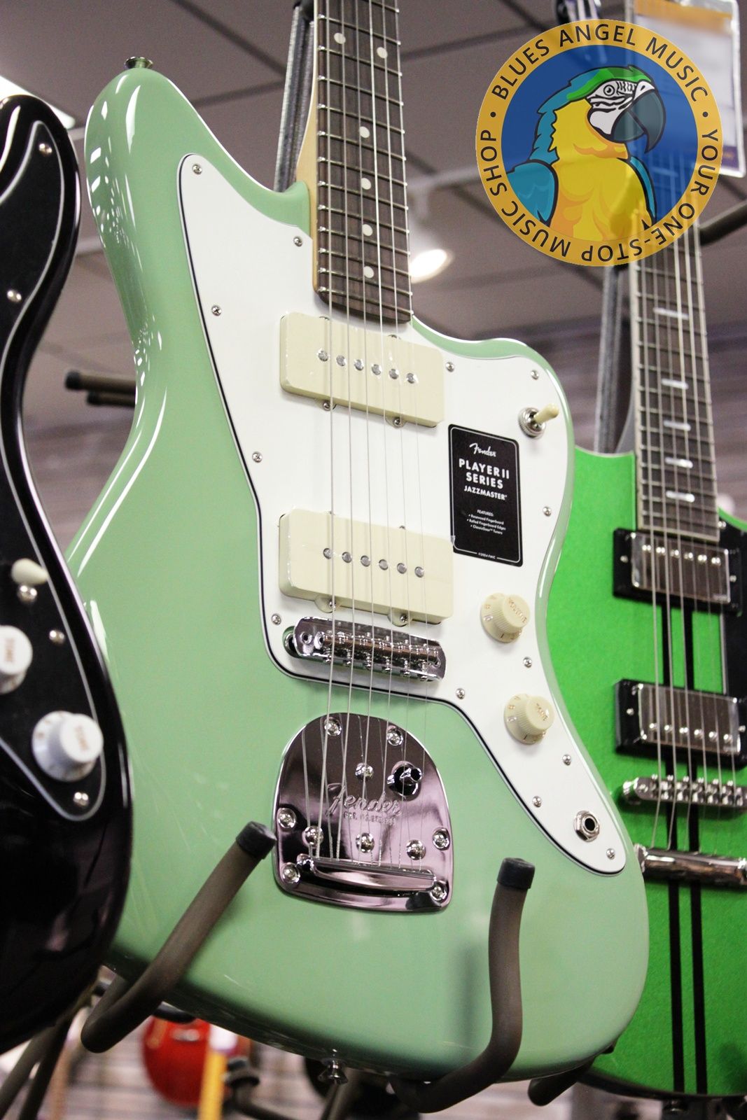 Fender Player II Jazzmaster, Fender Jazzmaster 2024, Fender Player II series, Jazzmaster electric guitar, Birch Green Jazzmaster, offset body guitar, Fender electric guitar, 2024 Fender Jazzmaster, modern Jazzmaster, alternative rock guitar, indie guitar, surf rock guitar, dual single coil pickups, tremolo system guitar, Fender offset guitar, maple neck Jazzmaster, rosewood fingerboard Jazzmaster, versatile electric guitar, stage ready guitar, studio guitar, classic Fender style, contemporary Fender guitar