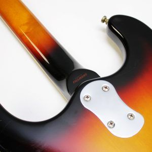 Mosrite, Ventures Model, Mk I, Fillmore, early 2000s, Sunburst, upgraded electronics, upgraded tremolo arm, vintage style guitar, offset electric guitar, surf rock guitar, collectible guitar, rare Mosrite, Japanese guitar, retro guitar, tremolo bridge, bolt-on neck, dual pickup guitar, classic sunburst finish, vintage inspired, player grade guitar, modded Mosrite, Ventures guitar, surf music, electric guitar, preowned guitar, stage ready guitar
