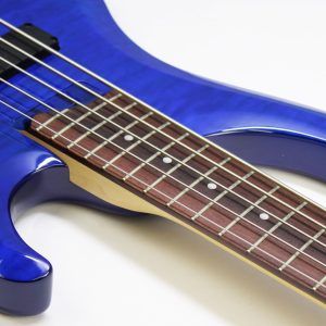 Ibanez, BTB400QM, BTB400QM-TB, Transparent Blue, 2001 Ibanez BTB400QM, 2002 Ibanez BTB400QM, Ibanez BTB bass, Ibanez bass guitar, 4-string bass, active bass, quilted maple top, basswood body, 35 inch scale, neck-through feel, BTB series, Korean made Ibanez, South Korea bass, rosewood fretboard, maple walnut neck, HH pickups, Vari-mid EQ, mono-rail bridge, blue bass guitar, transparent blue finish, extended scale bass, modern bass guitar, ergonomic bass, Ibanez Standard series, passive pickups active preamp, Gotoh tuners, BTB400QM Standard, early 2000s Ibanez bass, professional bass guitar, rock bass, metal bass, fusion bass, progressive bass