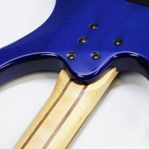 Ibanez, BTB400QM, BTB400QM-TB, Transparent Blue, 2001 Ibanez BTB400QM, 2002 Ibanez BTB400QM, Ibanez BTB bass, Ibanez bass guitar, 4-string bass, active bass, quilted maple top, basswood body, 35 inch scale, neck-through feel, BTB series, Korean made Ibanez, South Korea bass, rosewood fretboard, maple walnut neck, HH pickups, Vari-mid EQ, mono-rail bridge, blue bass guitar, transparent blue finish, extended scale bass, modern bass guitar, ergonomic bass, Ibanez Standard series, passive pickups active preamp, Gotoh tuners, BTB400QM Standard, early 2000s Ibanez bass, professional bass guitar, rock bass, metal bass, fusion bass, progressive bass