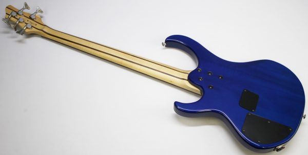Ibanez, BTB400QM, BTB400QM-TB, Transparent Blue, 2001 Ibanez BTB400QM, 2002 Ibanez BTB400QM, Ibanez BTB bass, Ibanez bass guitar, 4-string bass, active bass, quilted maple top, basswood body, 35 inch scale, neck-through feel, BTB series, Korean made Ibanez, South Korea bass, rosewood fretboard, maple walnut neck, HH pickups, Vari-mid EQ, mono-rail bridge, blue bass guitar, transparent blue finish, extended scale bass, modern bass guitar, ergonomic bass, Ibanez Standard series, passive pickups active preamp, Gotoh tuners, BTB400QM Standard, early 2000s Ibanez bass, professional bass guitar, rock bass, metal bass, fusion bass, progressive bass