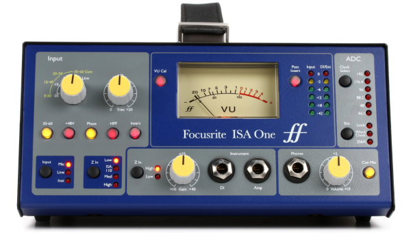 Focusrite ISA One, ISA One, Focusrite, microphone preamp, mic preamp, analogue preamp, analog preamp, studio preamp, recording preamp, transformer preamp, Lundahl transformer, DI box, direct input, instrument preamp, vocal preamp, guitar recording, bass recording, studio recording, home studio, rackmount preamp, professional audio, pro audio, recording equipment, microphone amplifier, classic preamp, Focusrite preamplifier, ISA series, standalone preamp, open box, audio production, music production, studio gear, recording gear, microphone input, line input, high gain preamp, phantom power, XLR preamp, studio microphone preamp