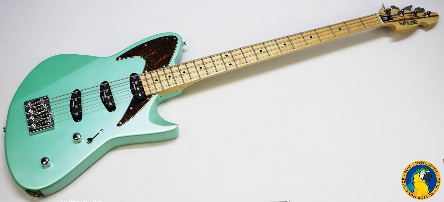 Retronix R-800B, Retronix R800B, Retronix Bass, 2013 Retronix, Seafoam Green Bass, Seafoam Green, Electric Bass, Vintage Style Bass, Retro Bass, 4 String Bass, Maple Neck, Maple Fretboard, Passive Pickups, Triple Pickup Bass, 3 Pickup Bass, Solid Body Bass, Original Case, Bass Guitar, Used Bass, Rare Bass, Retronix Guitar
