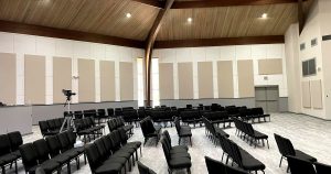 Photo of church interior with sound treatment installed